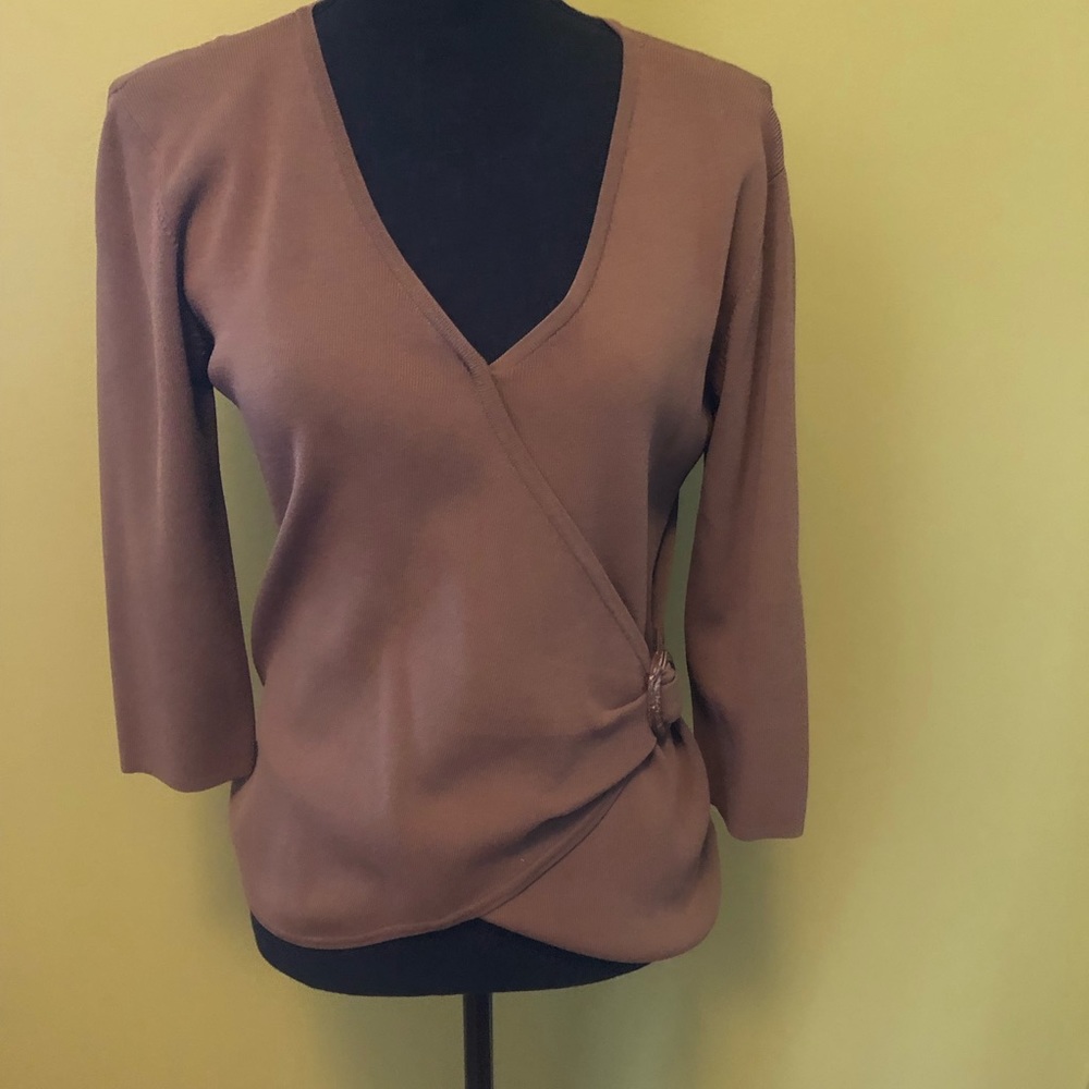 Tan Wrap Top with Great Wood Detail
